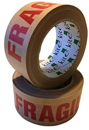 Strong Paper Packaging Kite Tape | Eco-Friendly - Fully Recyclable | Fragile Printed Kraft Paper for Packing Parcels and Boxes | Brown Paper Packaging for Moving House | 50m x 50mm | Pack of 2