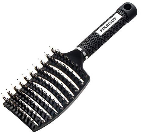 FIXBODY Boar Bristle Hair Brush - Curved & Vented & Oversize Design Detangling Hair Brush for Women Long, Thick, Curly and Tangled Hair Blow Drying Brush (Black)