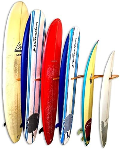 StoreYourBoard Vertikales Surfbrett-Wandregal aus Holz für 6 Surfbretter, Haus und Garage, Aufbewahrungssystem