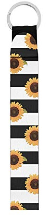 Pizding Stripe Yellow Sunflower Design Hand Wrist Lanyard Key Chain Wristlet Strap Holder Wrist Strap for Keys Phones Cameras USB Purse Car Key