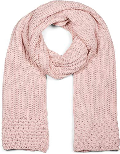 styleBREAKER Damen langer Strick Schal mit Rippen und Perl Strickmuster, warmer Winter Strickschal Einfarbig 01018164, Farbe:Rose