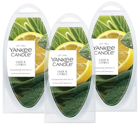 Yankee Candle Scented Wax Melts for Wax Warmers, Candle Wax Melts Refills, Long Lasting Home Fragrance, Sage & Citrus 6 Count (Pack of 3)