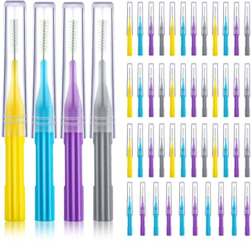 50 Spazzolini Interdentali Scovolini per Pulizia di Denti Stuzzicadenti Dentali Strumento con Testina di Filo Interdentale per Igiene Orale (Azzurro, Viola, Giallo, Grigio)
