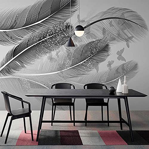 Benutzerdefinierte jede Größe Wandbild Tapete Nordic Modern Minimalist 3D Schwarzweiß Grau Feder Schmetterling TV Sofa Hintergrund Wandbild 350cm (L) × 245cm (H)
