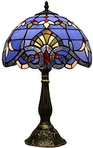 12 Tiffany-Stil Tischlampe Blau Lila Barock Buntglas Lavendel Schatten Antike Nachttischlampe Metallsockel Schreibtisch Leselicht Liebhaber Wohnzimmer Schlafzimmer Kunsthandwerk Geschenke