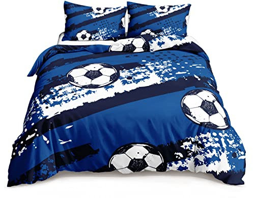 HOSIMA Fußball Bettwäsche 135x200cm für Kinder, Jungen Teenager Sport Bettbezug-Set für Einzelbett, Moderne Bedruckte Bettbezüge mit Reißverschluss und 80x80cm Kissenbezug
