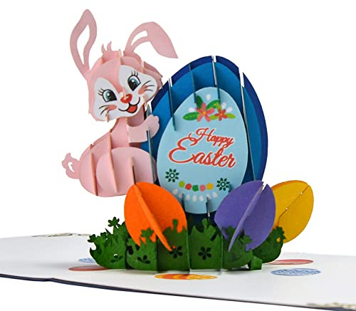 Carte pop-up 3D en forme de lapin de Pâques pour une occasion spéciale, une ravissante carte de vœux surprise pour les enfants, la famille et les amis. 15 cm x 15 cm