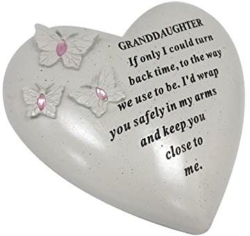 Personalised Grave Ornament/Memorial Plaque with Heart With 3 butterflies & Blue Gems | Graveside Decoration Gift in the Loving Memory of your Loving Deceased Ones (Grand Daughter)