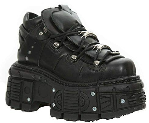 New Rock Botines Unisex M-TANK106-C2 de 100% Cuero Genuino Negro con Plataforma Punk Gótico a la Moda 6