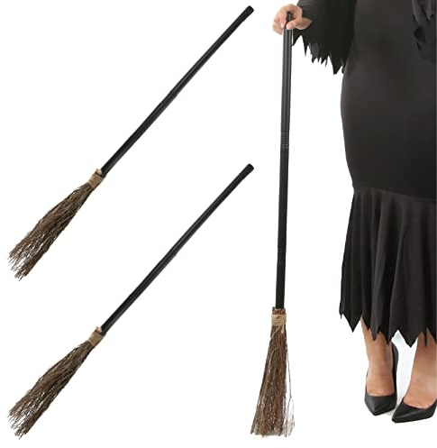 Witch Halloween Broomstick - 3-Piece Screwable Witch's Broomstick - Halloween Fancy Dress Costume Accessory - Pack of 2