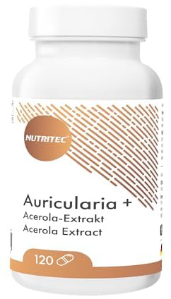 Nutritec Auricularia Vitalpilz 120 Kapseln hochdosiert, Nahrungsergänzungsmittel mit Judasohr Pulver und Acerola Extrakt, vegan, ohne unnötigen Zusatz