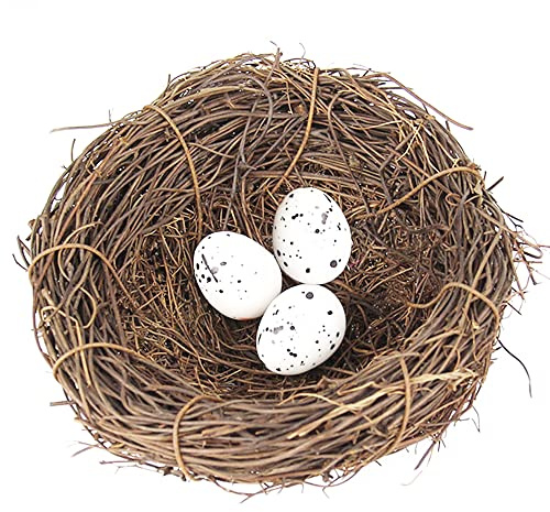 SEIWEI Vogelhaus, künstliches Vogelnest, Rattan, Natur, Kunsthandwerk, Vintage-Vogelkäfig, kreativ für Ostern, Frühlingsdekoration, optisches Geschäft (12 cm)