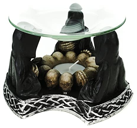 VOGLER Joh. Vogler GmbH Duftlampe 3 Grim Reaper sitzen um einen Schädelkreis Teelicht Figur Gothic Tod