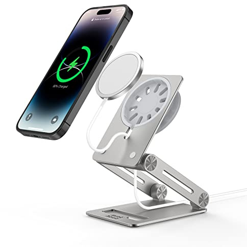 Minthouz Handy Ständer für Magsafe Ladegerät, Faltbar MagSafe Ständer mit 360° Drehung, Magsafe Handy Halterung für iPhone 14/13/12 Pro/Max/Mini/Plus [MagSafe ist Nicht im Lieferumfang enthalten]
