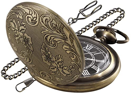 SwitchMe vintage fickur med kedja, klassisk sscale kvartsfickur antar unik urtavladesign, herrfickur med kedja lämplig för jul/examen/födelsedag/fars dag, Pk070812-brun, Klassisk