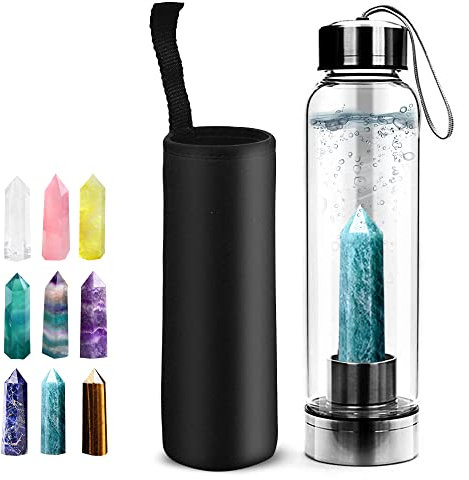 HINATAA Crystal Water Bottle, Removable Healing Natural Quartz Water Bottle, 550 ml (Amazonite)