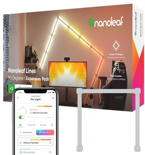 Nanoleaf Lines 90 Grad Erweiterungspack, 3 zusätzliche Smarten LED RGBW Lichtleisten - Modulare WLAN 16 Mio. Farben Wandleuchte, Musik & Bildschirm Sync, OK mit Alexa Google Apple