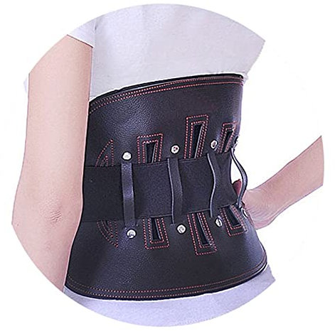Samnuerly Leder-Rückenbandage für Männer und Frauen, dekorativer Gürtel, atmungsaktiver Taillenstützgürtel mit Lendenpolster, Linderung von Rückenschmerzen, Bandscheibenvorfall (Größe: klein) (groß)