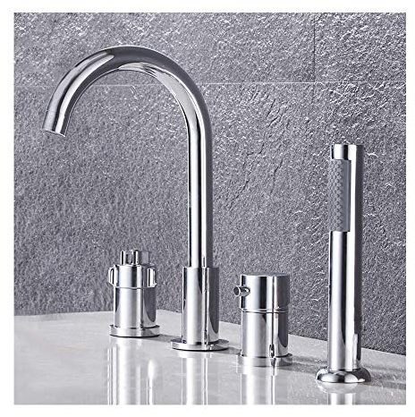 Grifo de llenado de bañera termostático con cabezal de ducha de mano, juego de grifo de bañera generalizado Grifo de bañera de montaje en cubierta Grifo de bañera de 4 agujeros para baño,Plata