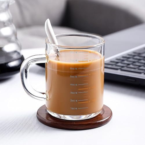 230ML Verre à Mesurer Tasse à eau Résistant à la Chaleur Balance à lait Mesure au micro-ondes Transparente Tasse à Boire pour Maison et Bureau Tasse à Mesurer avec Poignée pour Lait Thé Café Whisky