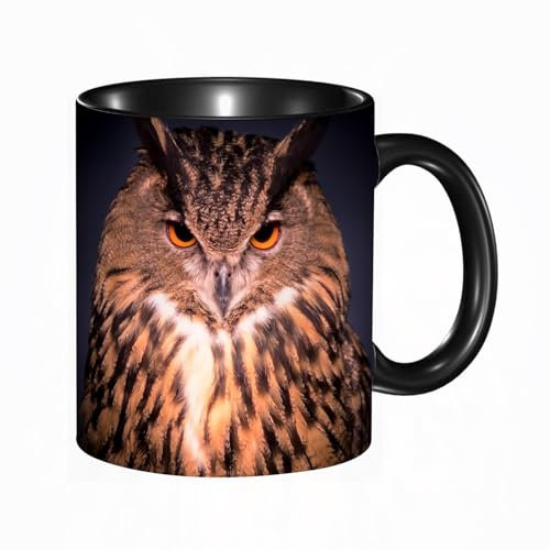Tasse Keramik Porträt einer gehörnten Eule Kaffeetassen Große 330ml Mit Henkel 100% Handbemalt Trinkgläser Mit Griff Personalisierte Geschenk