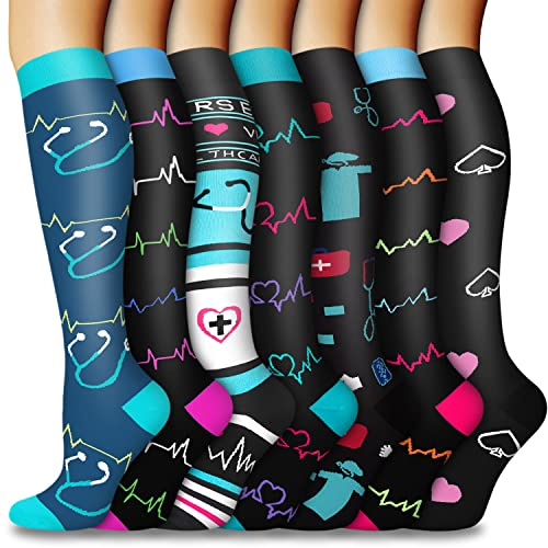 ACTINPUT Kompressionsstrümpfe Damen und Herren,7 Paar Kniestrümpfe Stützstrümpfe kompressionssocken Compression Socks Laufstrümpfe für Flug,Sport,Reisen, Radsport, krankenschwester