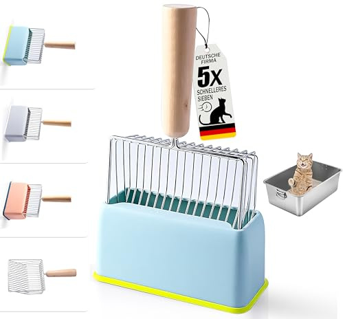 PQTETRA Katzenstreuschaufel aus Metall, Katzenschaufel mit Behälter, Katzenklo Schaufel Edelstahl, Katzenkloschaufeln, Katzenstreu Schaufel, Katzentoilette Schaufel,Streuschaufel Katzenklo Zubehör