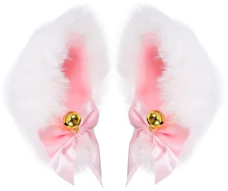 LIFKOME Cosplay Haarnadel mit Katzenohren und Glocke Niedliche Weiße Haarklammer aus Synthetischem Material für Kostümparty und Dekoration
