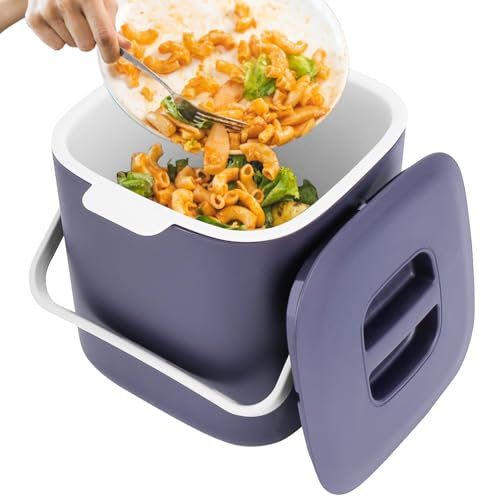 Biomülleimer Küche, 4L Biomülleimer Küche für alltäglichen Biomüll, Bio Mülleimer mit Deckel, Geruchsdicht, Herausnehmbarer Inneneinsatz, leicht zu Reinigen (Hellviolett)