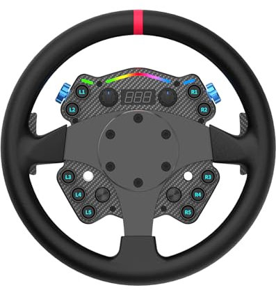 CAMMUS Racing Simulator Steering wheel C12, leather steering wheel cover + multi-function operating buttons, true force feedback, magnetic shift rocker, PC-black