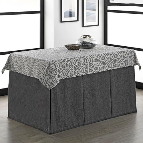 Rufino Díaz Falda Camilla Rectangular Bali Jacquard + Tapete (Gris - 70x120cm) - Tejido Resistente y Agradable al Tacto Decorar y Proteger tu Mesa