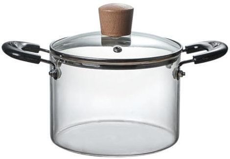 Glastopf, Kochtopf aus Glas mit Deckel, hitzebeständige Doppelgriffe, klares Glasgeschirr for den Herd for Kochen von Milch und Nudeln(2L)