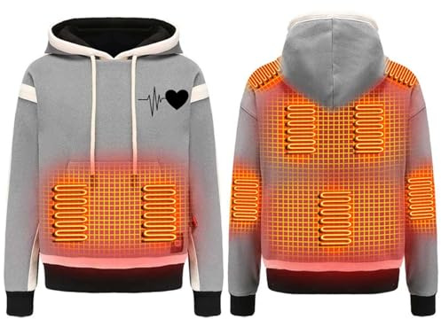 Battnot Beheizbare Hoodie Damen Beheizbare Pullover Herren Damen Langarm Baumwolle Beheizte Kapuzenpullover USB Elektrisch Beheizbare Sweatershirt mit Kapuze Erwachsene Bluse Tops Mantel mit Heizung