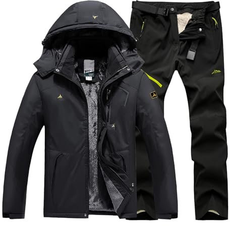 Generisch Skianzug Herren 2 Teilig Warme Schneeanzug Winter Winddicht Skijacke Jacke und Hosen Skibekleidung mit Kapuzen Tracksuit Wasserdicht Schneemantel