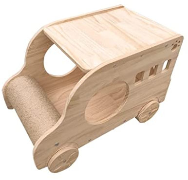 JYARZ Widerstandsfähig Katzenmöbel Katzenbett Auto Holz Katzenhaus Katzenkratzbrett Natürliches Sisal Katzenkratzpads Katzenkratzer Für Innenkatzen Konstruktion Kratzmöbel(Beige)