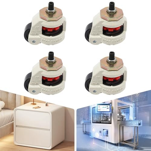 Juego de 4 Ruedas Giratorias Niveladoras de Alta Pesados, con Mango de Trinquete GD-60S M12/1/2, Ruedas Retráctiles de Tamaño de Tornillo, Ruedas Ajustables para Muebles, Capacidad Total 1500 kg