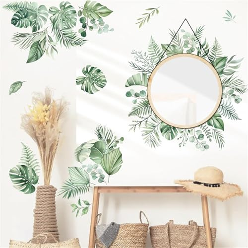 decalmile Wandsticker Blätter Wandtattoo Eukalyptus Tropische Pflanzen Grün | Abziehbare und Aufklebbare Wandaufkleber, DIY Abnehmbare Wandkunst Abziehbilder, Wandfreundlich, Leuchtenden Farben