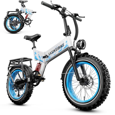 vefreedom Folding Electric Bike for Adults with Peak 1500W Motor, 52V 20Ah Removable Battery Ebike,Max 70Miles & 30MPH,20 x4.0 Fat Tire Commuting Electric Mountain Bike,Dual Suspension Bicycle,White