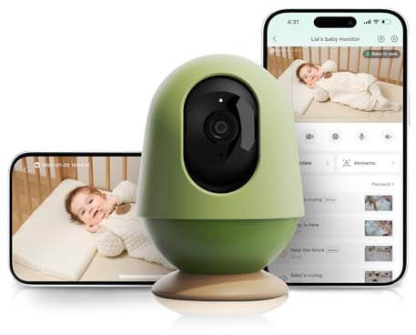 Monai Baby Monitor with Camera and Audio, 3K UHD, 6X Zoom, Room or Travel, Pan 350° Tilt 65°, Cry Detection, Virtual Fence, Face-Cover Alerts, Sleep Monitoring (Camera)