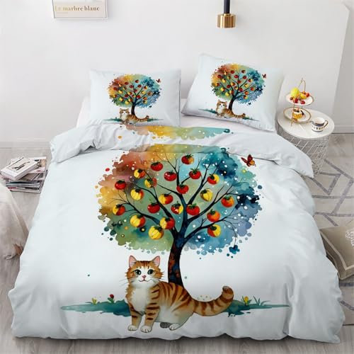 TMMDH Bettwäsche 155x326 Bettbezug Winter Bettwäsche-Sets Katze Muster Weich Baby bettwäsche Set Hypoallergen Kinder bettwäsche mit 2 Kissenbezüge 80x80 cm