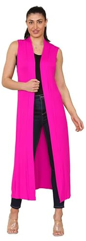 Fashion Flair Plus Size Ladies Womens Sleeveless Maxi Long Length Boyfriend Cardigan Collared Top Long Floaty Duster Jacket Coat Blazer Waistcoat UK 8/26 Fuchsia
