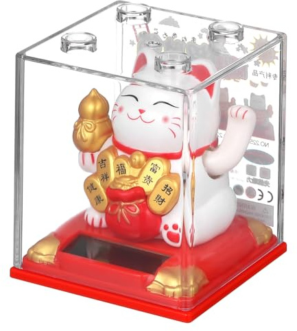 JECOMPRIS Statuina Di Gatto Con Braccio Mobile Decorazione Solare Da Scrivania Statuina Tradizionale Cinese Ornamento Per Interni Piccolo e Carino