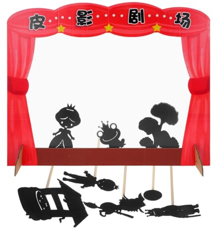SOPOTUTU Set de Marionnettes D'ombres Traditionnelles pour Apprentissage Préscolaire et Jeux Familiaux en Papier et Bois Jouet Éducatif Interactif Couleur Aléatoire pour Garçon et Filles