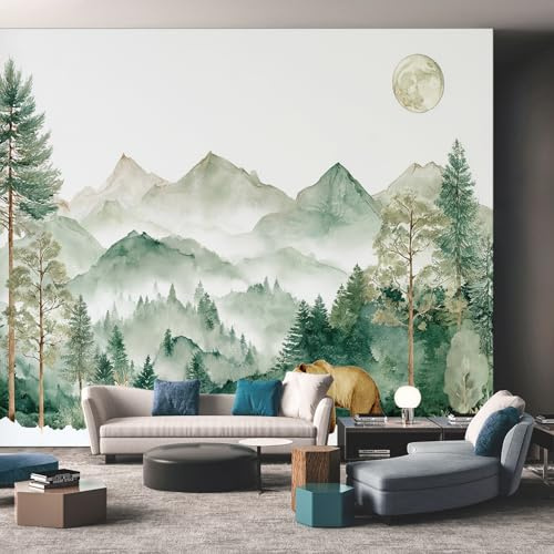 NOGAWA Papier Peint Motif Forêt Montagne, 3D Panoramique Papier Peint xxl Paysage Naturel, Papier Mural Decoratif Pour Salon, Chambre, Tapisserie Murales, Décoration Murale 350x256cm