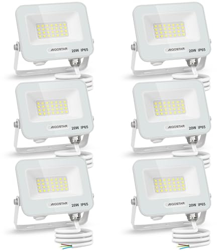 Aigostar Foco LED Exterior 20w, 1650LM Foco Proyector LED, IP65 Impermeable Luz de Seguridad, Luz blanca 6500K Luces led exterior, Para Jardín, Patio, Garaje, Paquete de 6