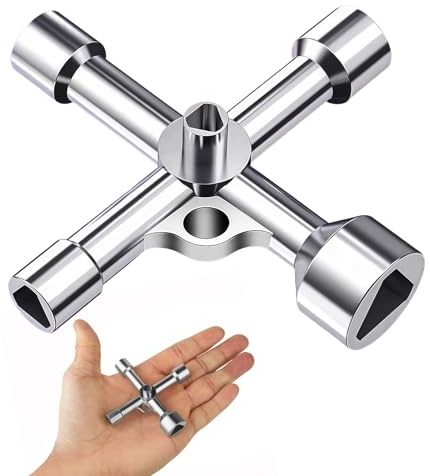 Arvoni Llave Triangular 4 Vías, Llave Contador Agua Universal Multifuncional con 5 Tamaños 7mm/10mm/12mm/13mm/18mm, Llaves Triangulares para Terminal, Basura, Caja Eléctrica, Gas, Agua