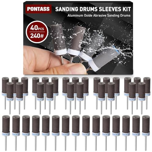 40Pcs Sanding Drum Kit for Dremel Rotary Tool Accessories, Sanding Drums Sandpaper Sticks Set, 240 Grits Sanding Bits Kit with 1/8 (3mm) Shank for Wood Metal Jade Polishing Grinding