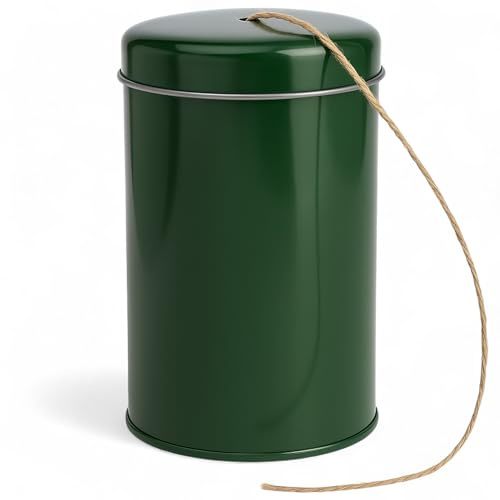 MIJOMA Jute Twine 100 m in Dispenser Holder Dark Green Metal Tin with Outlet in Lid Twine for Garden Crafts Gifts Packaging