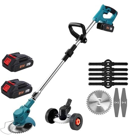 Tosaerba Elettrico Da 1300 MAh, Tagliabordi Portatile Senza Fili, Lunghezza Regolabile, Utensili Da Giardino For Batteria Da 21 V Potatura Efficiente(With 2 Battery)