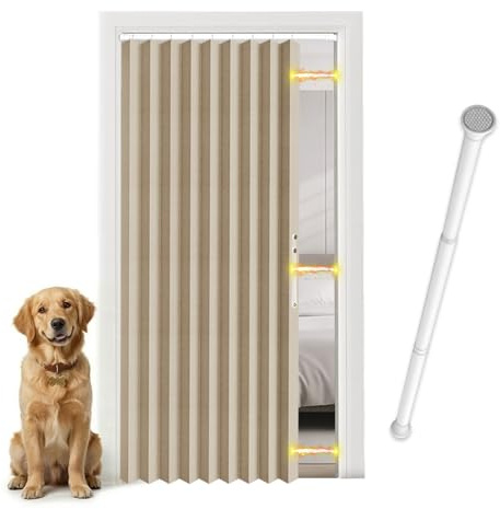 Jilron Komplettset Türvorhang Blickdicht mit Stange – Magnetverschluss für einfache Installation ohne Bohren(Creme-H198 x B106 cm) 1er-Pack